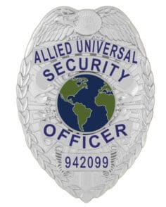 Police badge allied universal security officer silver badge. Style # 2-c13