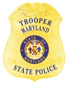 Trooper stat police badge a gold police badge with blue text