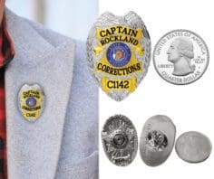 Rockland Corrections Captain Silver Lapel Pins size of a quarter. Style # 3-c11