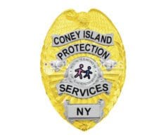 Coney Island Protection Services Gold Badge with Black text. Style # 12-d17-2