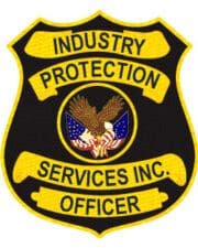 Iron on embroidered patch with industry protection services officer path a close-up of a badge