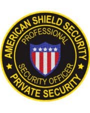 custom patches American Shield Security patch with black background and gold text a close-up of a badge