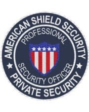 custom patches American Shield Security patch with blue background and white text a close-up of a badge