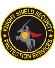 personalized patches for clothes with black background and gold text a round patch with a knight on a horse and a shield