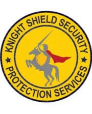 personalized patches for clothes with Knight shield security protection officer patch a yellow circular logo with a knight on a horse and a red cape