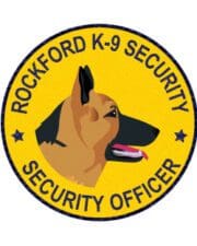 sewn on patches with Rockford k-9 security officer patch a yellow circular sign with a dog's head