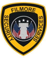 Sewable patches filmore security services patch a yellow shield with a logo