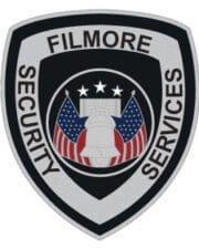 sewable patches filmore security services patch a black and white shield with a bell and stars