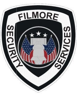 sewable patch filmore security services patch a black and white shield with a bell and stars