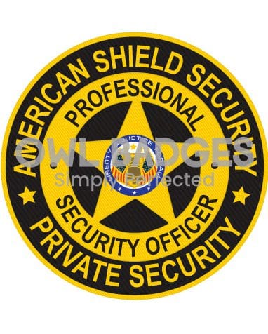 custom cloth patches American shield security officer patch a yellow and black circular sign with a star and a blue and yellow logo