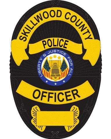 custom embroidered badge patch Skillwood county police department officer patch with a black and yellow patch with yellow text