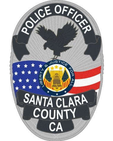 personalized iron on patches police officer santa clara county badge patch a badge of a police officer with eagle on and American flag on the background.