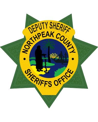 custom cloth patches with black text and northpeak county sheriffs office patch a yellow and green star shaped badge