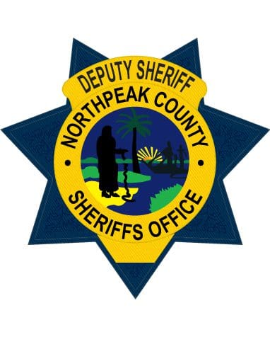 custom clothe patch with black text on gold With Northpeak county sheriffs office a yellow and blue star shaped badge