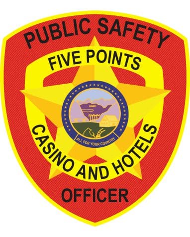 Personalized cloth patches with public safety five points casino and hotels officer a red and yellow emblem with a star and a blue circle with a yellow star and a blue circle with a blue circle with a yellow star with a blue circle with a yellow star with a blue