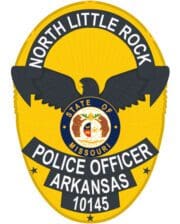 Embroidery custom patch with North Little Rock Police Officer Arkansas and Missouri state seal a yellow badge with a black and white emblem