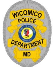 embroidered patch with wicomico police department with state of Maryland seal a grey and yellow police badge