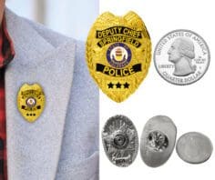 custom police badge Deputy Chief Springfield Police gold lapel pins with black text and a blue circle. Style # 3-C11R