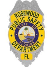 custom patch on shirts with Rosewood public safety department state of florida seal a yellow and blue badge