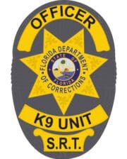 custom iron on patch with florida department of corrections task force k9 unit with a yellow and grey patch with a star