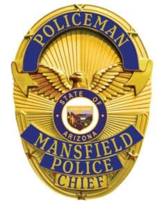 Detective badge mansfield policeman police chief gold badge with arizona center seal and eagle on top. Style # 6-j1r