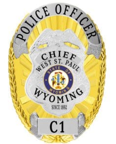 West st. Paul wyoming police officer chief gold badge with eagle top shield. Style # 11-13b12