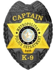 Metropolitan Police Department Captain police black Badge with a star. Style # 3-c118H14