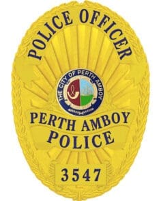 Police officer badge perth amboy police officer gold badge with blue text. Style # 22-f2