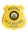 Police officer badge a yellow badge with black text and a blue and yellow circle