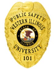 badge for police Public Safety Western Illinois University Gold Badge with Black text. Style # 2-c14-2