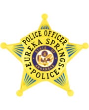 Police Officer Badge with black text and Arkansas center seal Gold Police Badge