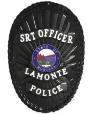 police badge Lamonte Police officer Black badge with white text. Style # 8-d13-2