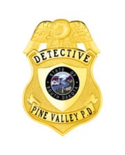 Detective badge gold badge with a bird and a logo