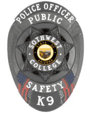 detective badge Southwest College Public Safety Police Officer Black badge with white text. Style # 11-f5