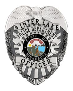 Winter lake police department officer silver badge with black text. Style # 2-d2