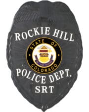 badge sheriff Rockie Hill Police Department Black Badge with white text. Style # 2-c13-4