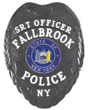 police officer badge Fallbrook Police Officer Black badge with white text. Style # 2-c16