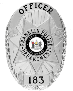 badge for police Franklin Police Department Officer Silver Badge with Delaware State Seal and black text. Style # 11-d16-2