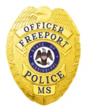 Freeport Police Officer gold badge with blue text and a bird. Style # 2-c14