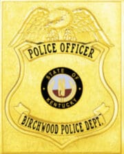 a close-up of a police badge