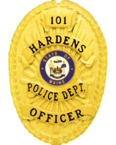 Police badge hardens police department officer gold badge with black text and state of maine as center seal. Style # 8-d13-4