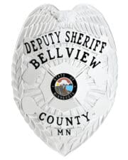 Sheriff badge Deputy Sheriff Bell view County Silver Badge with black text. Style # 3-A1