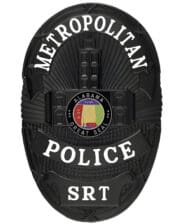 police badge Metropolitan Police black badge with Alabama state seal and white text. Style # 7-d12