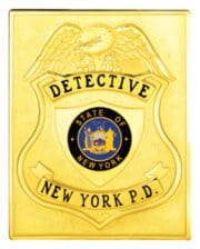 Detective badge a gold badge with a logo and black text