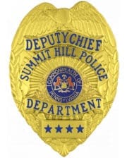 Badge for police Summit Hill Police Department Deputy Chief Gold Badge with blue text. Style # 3-f2