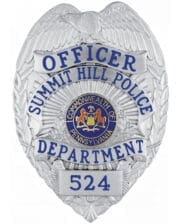 Badge for police Summit Hill Police Department Officer Silver Badge with Blue text and Pennsylvania center seal. Style # 3-f2