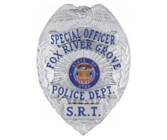 Fox River Grove Police Department Officer Silver badge with blue text. Style # 3-f3