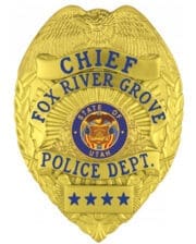 nypd badge Fox River Grove Police Department Chief gold badge with blue text. Style # 3-f3