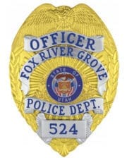 nypd badge Fox River Grove Police Department Officer Gold badge with blue text. Style # 3-f3