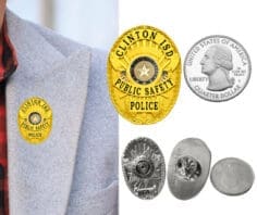 Clinton Independent school district public safety police gold Lapel pins. Style # 5-d12